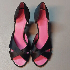 LILLY PULITZER DUCHESS SATIN D’ORSAY PEEP TOE Kitten heels BLACK 7.5